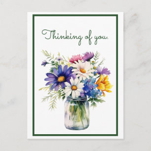 Thinking of You Watercolor Flowers Customise Postcard