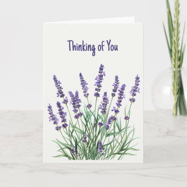 Thinking of You Watercolor Lavender Purple Garden Card (Front)