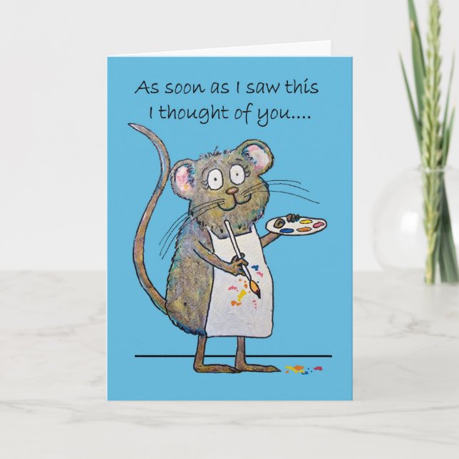 Thinking of You Whimsical Mouse Artist Painting Card (Front)
