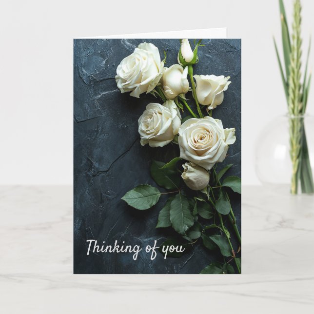 Thinking of You - White Roses condolence card (Front)