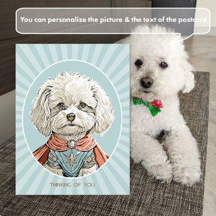 Thinking of You White Superhero Dog Postcard