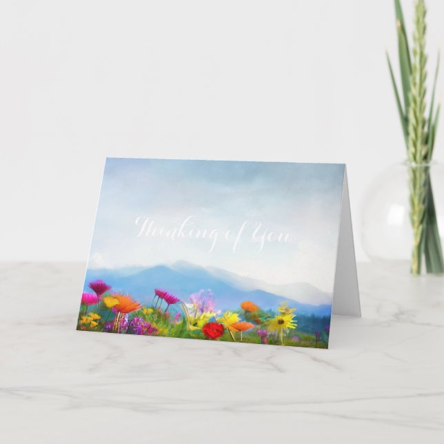 Thinking of You Wildflowers on Mountain Painting Card (Front)