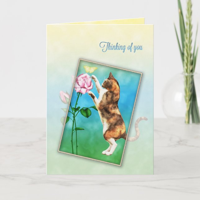 Thinking of you with a playful cat card (Front)
