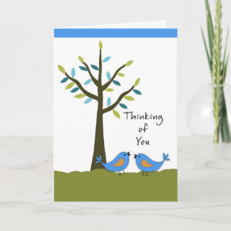 Thinking of You with Two Blue Birds and Tree Card