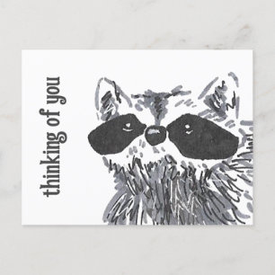 Thinking of You Woodland Cute Racoon Postcard