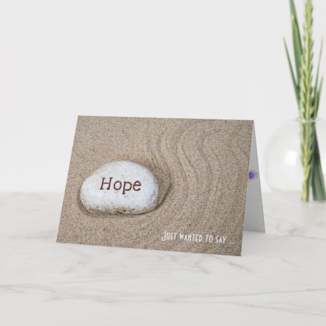 thinking of you-word Hope on rock in beach sand Card (Front)