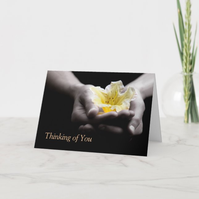 Thinking of You Yellow Flower In Hands Card (Front)