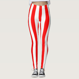 THINNER RED WHITE VERTICAL STRIPE LEGGINGS