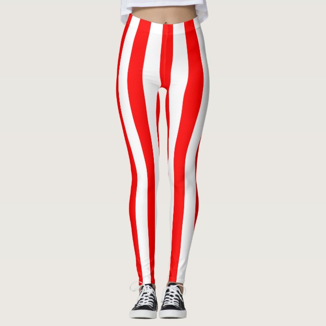  THINNER RED WHITE VERTICAL STRIPE  LEGGINGS (Front)