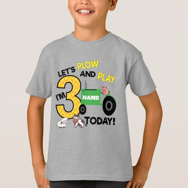Third 3rd birthday - farm themed tractor party T-Shirt (Front)
