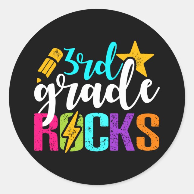 Third 3rd grade rocks Teacher or Student Classic Round Sticker (Front)