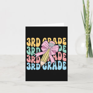Third 3rd Grade Teacher Coquette Pencil Bow Back T Card