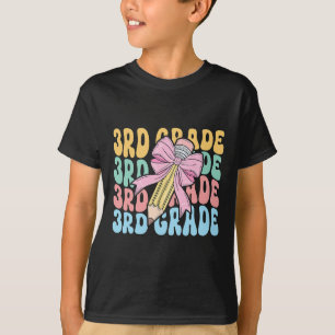 Third 3rd Grade Teacher Coquette Pencil Bow Back T T-Shirt