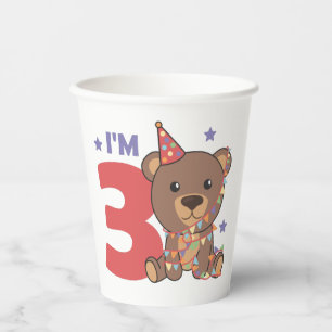Third Birthday Bear For Children 3 Years Old Paper Cups