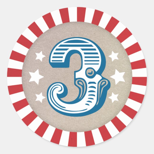 Third Birthday Circus Themed Carnival 3 Sticker (Front)
