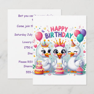 Third Birthday Ducky Party Digital Download Invitation