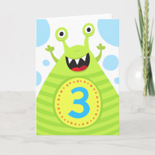 Third birthday funny green monster greeting card