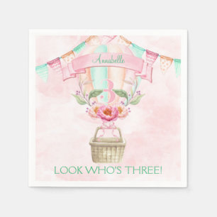  Third Birthday Hot Air Balloon Mint Pink Peach Napkin