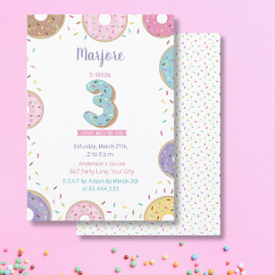 Third Birthday invitation, sweet doughnut invitati Invitation