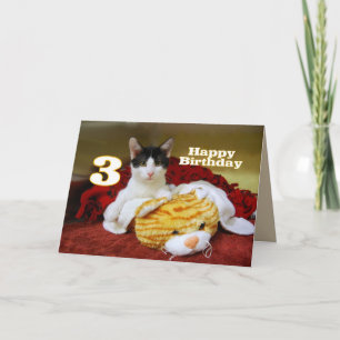 Third Birthday Kitten with Toy Tiger Card