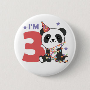 Third Birthday Panda For Children 3 Years Button