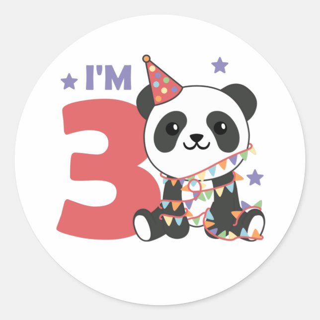 Third Birthday Panda For Children 3 Years Classic  Classic Round Sticker (Front)