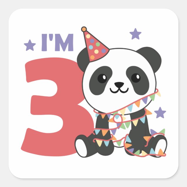 Third Birthday Panda For Children 3 Years Square S Square Sticker (Front)
