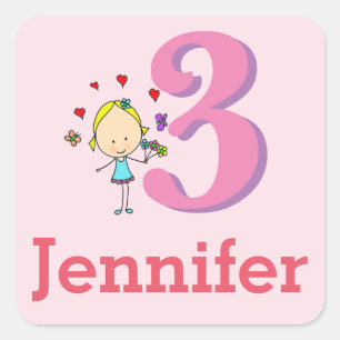 Third Birthday, Three Year Old, Girl Square Sticker