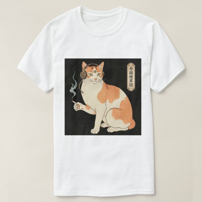 Third Eye Cat with Headphones & Cigarette T-Shirt (Design Front)