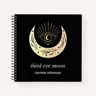Third eye crescent moon Boho Monogram black Notebook