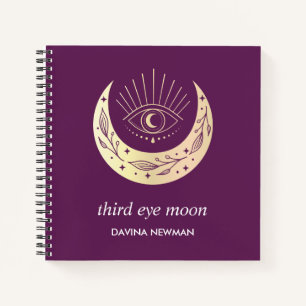 Third eye crescent moon Boho Monogram purple Notebook