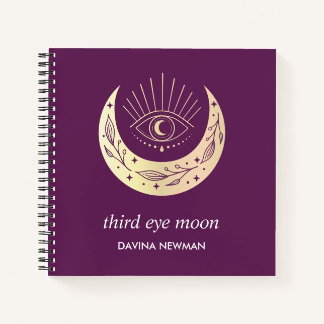 Third eye crescent moon Boho Monogram purple  Notebook (Front)