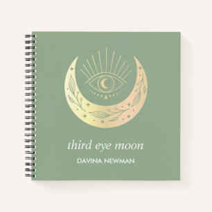 Third eye crescent moon Boho Monogram sage green Notebook