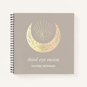 Third eye crescent moon Boho Monogram Taupe Notebook