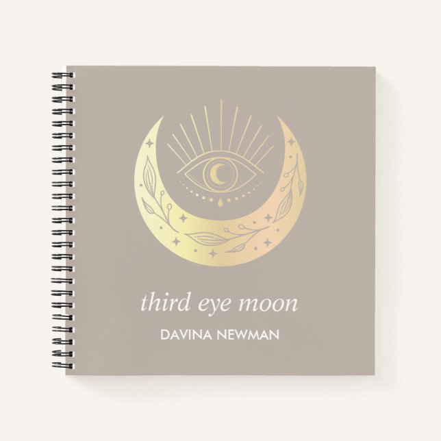 Third eye crescent moon Boho Monogram Taupe Notebook (Front)