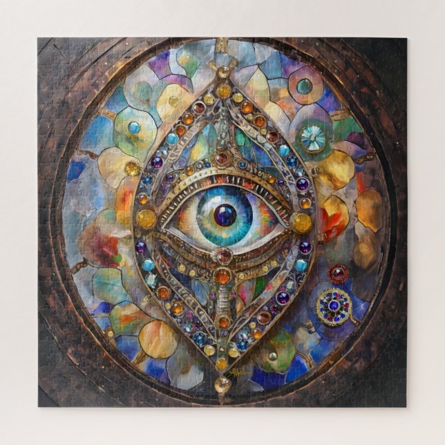 Third Eye on Stained Glass and Bronze Jigsaw Puzzle (Vertical)