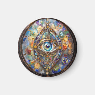 Third Eye on Stained Glass and Bronze Magnet
