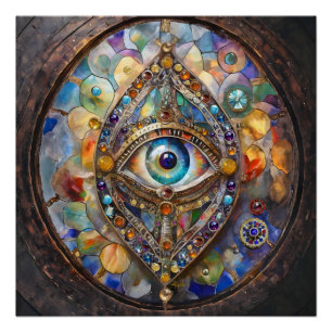 Third Eye on Stained Glass and Bronze Poster