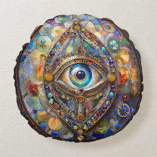 Third Eye on Stained Glass and Bronze Round Cushion