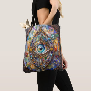 Third Eye on Stained Glass and Bronze Tote Bag