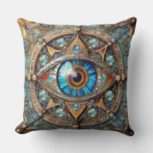 Third Eye - Turquoise Blue Gold Mandala Cushion