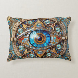 Third Eye - Turquoise Blue Gold Mandala Decorative Cushion