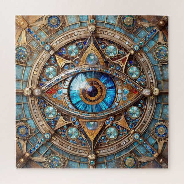 Third Eye - Turquoise Blue Gold Mandala Jigsaw Puzzle (Vertical)