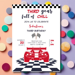 Third gear full of chill third kids birthday invitation