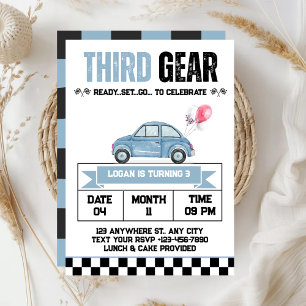 Third Gear Race Car Boy 3rd Birthday Party Invitation
