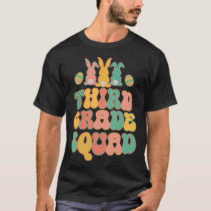 Third Grad Squad Teacher  Retro Groovy Easter Bunn T-Shirt
