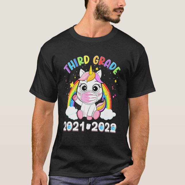 Third Grade 2021 2022 Unicorn Mask Back To School  T-Shirt (Front)