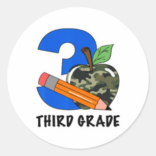 Third Grade 3rd Grade Camo Apple Kids Boys Classic Round Sticker