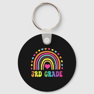 Third Grade 3rd Grade Rainbow Teachers Kids Back T Key Ring