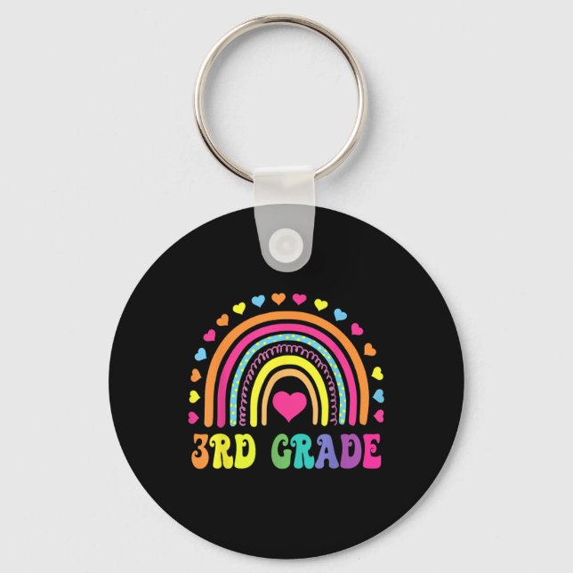Third Grade 3rd Grade Rainbow Teachers Kids Back T Key Ring (Front)